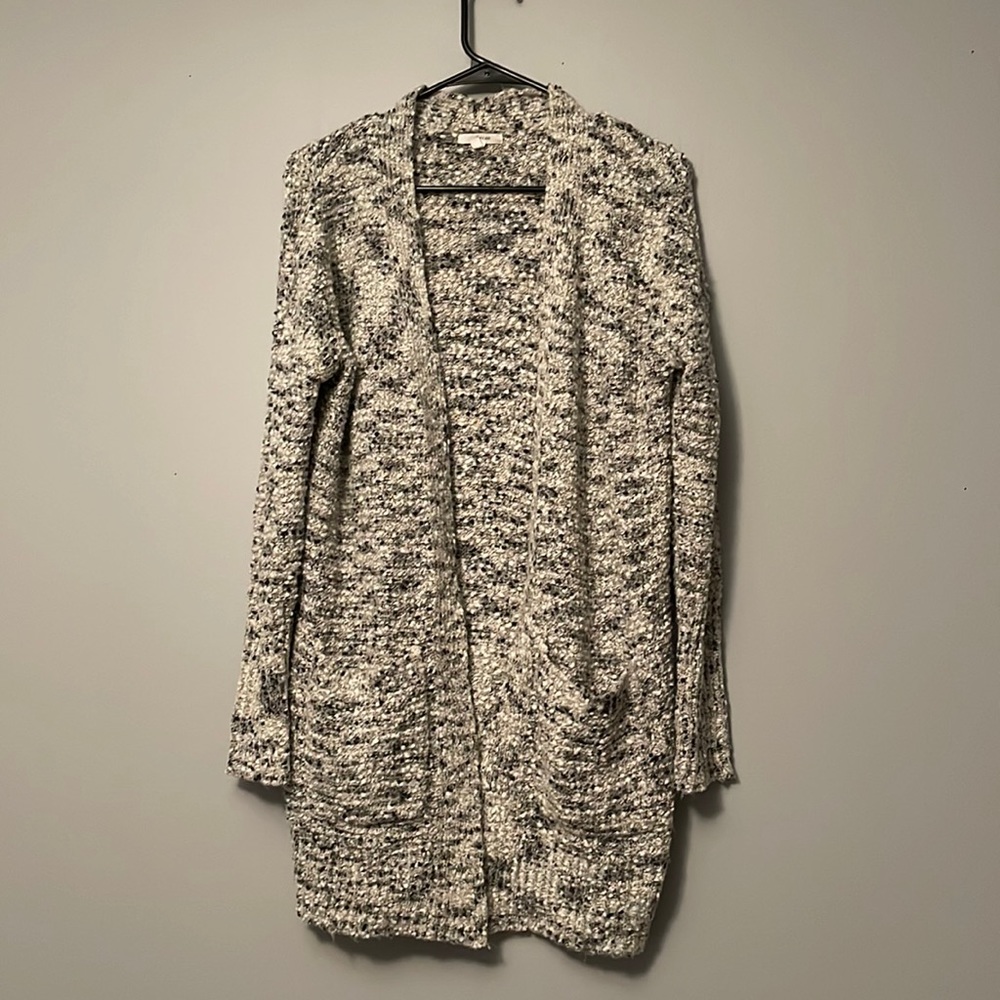 White black and gray medium cardigan from Maurices. Gently used.